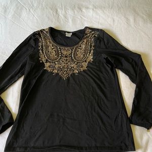 Chicos black with gold embroidery T shirt size 0